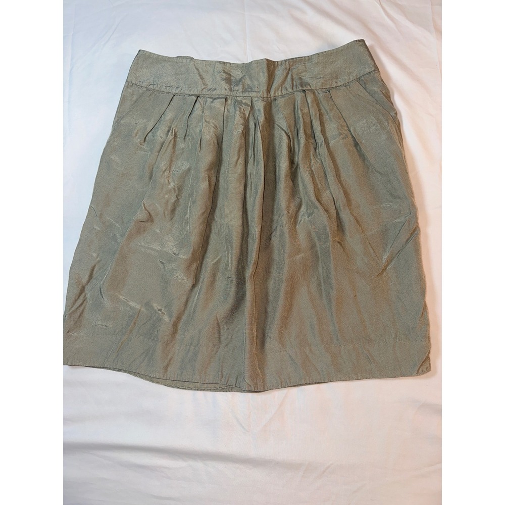 Odille Anthropologie Sage Green Pleated Rayon Mini Skirt Size 12 Pockets